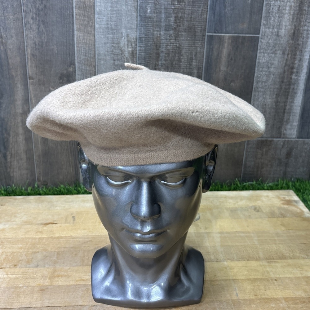 Vintage ARIS Taupe Lambswool French Beret Hat Made in Hong Kong Women's